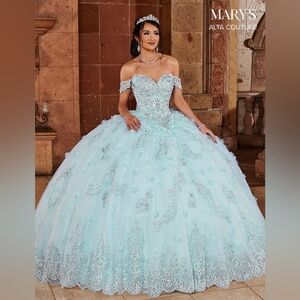 NWT Mary's Alta Couture Light Blue Quinceañera Ball Gown MQ3065 Size 4